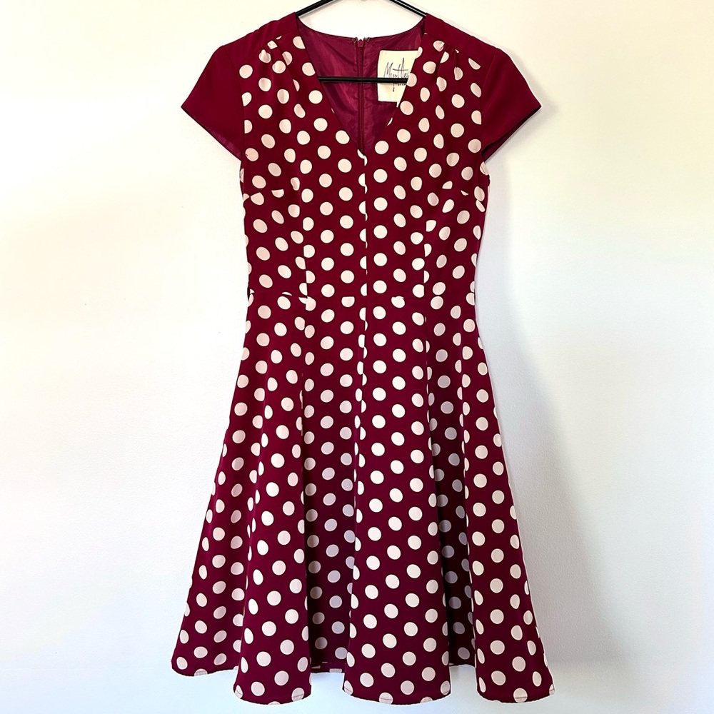 modcloth myrtlewood of california cream maroon polka dot dress vintage retro xs